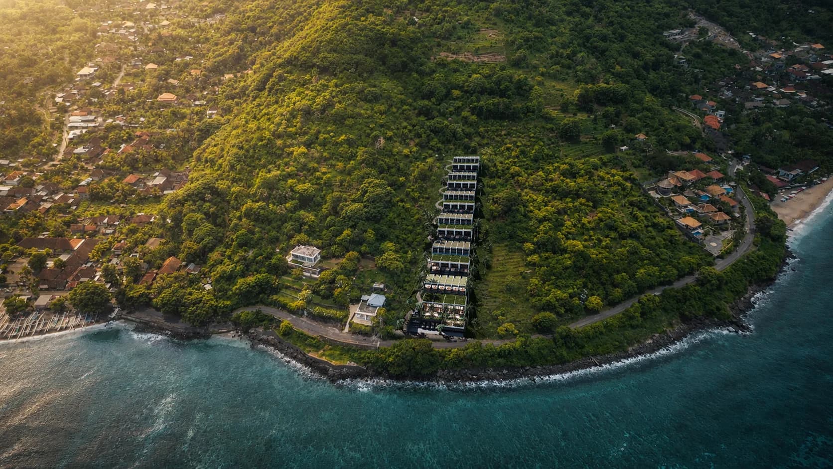 Rendering of the siting of contemporary villas on the Amed coastline, Bali