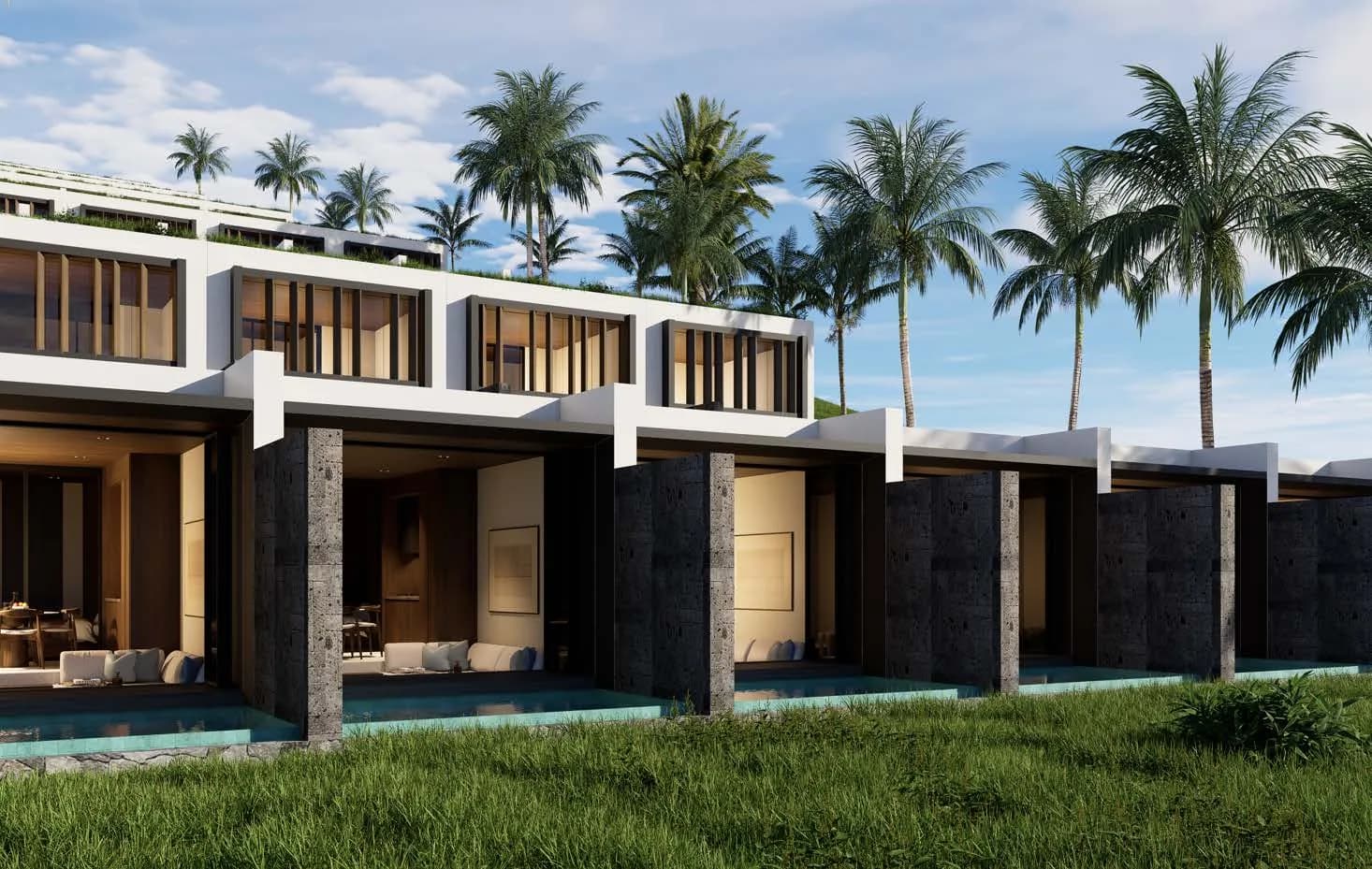 Rendering of single-storey villas with private pools, development in Amed, Bali