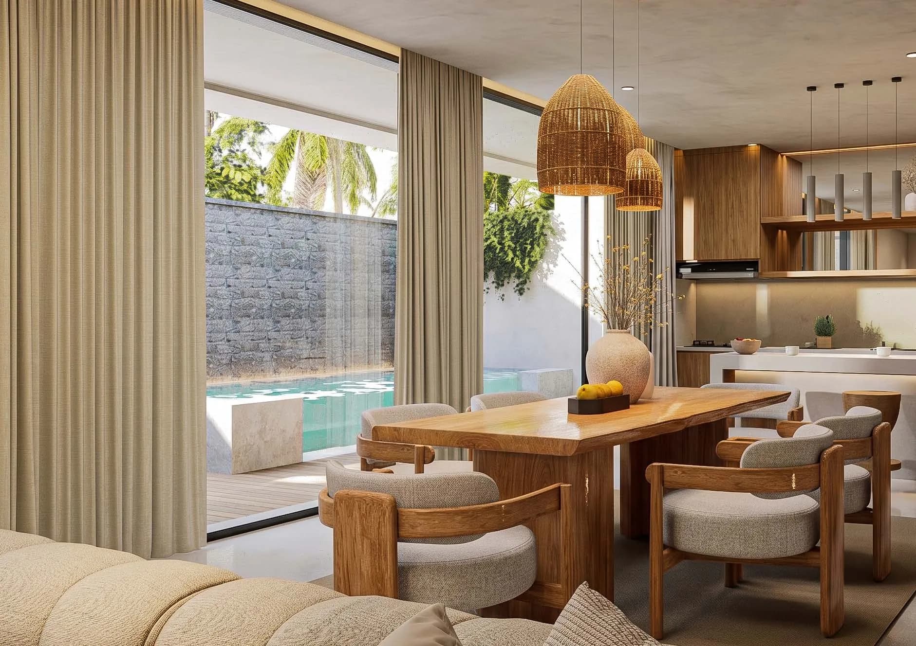 Living space and private pool of a premium two-bedroom villa