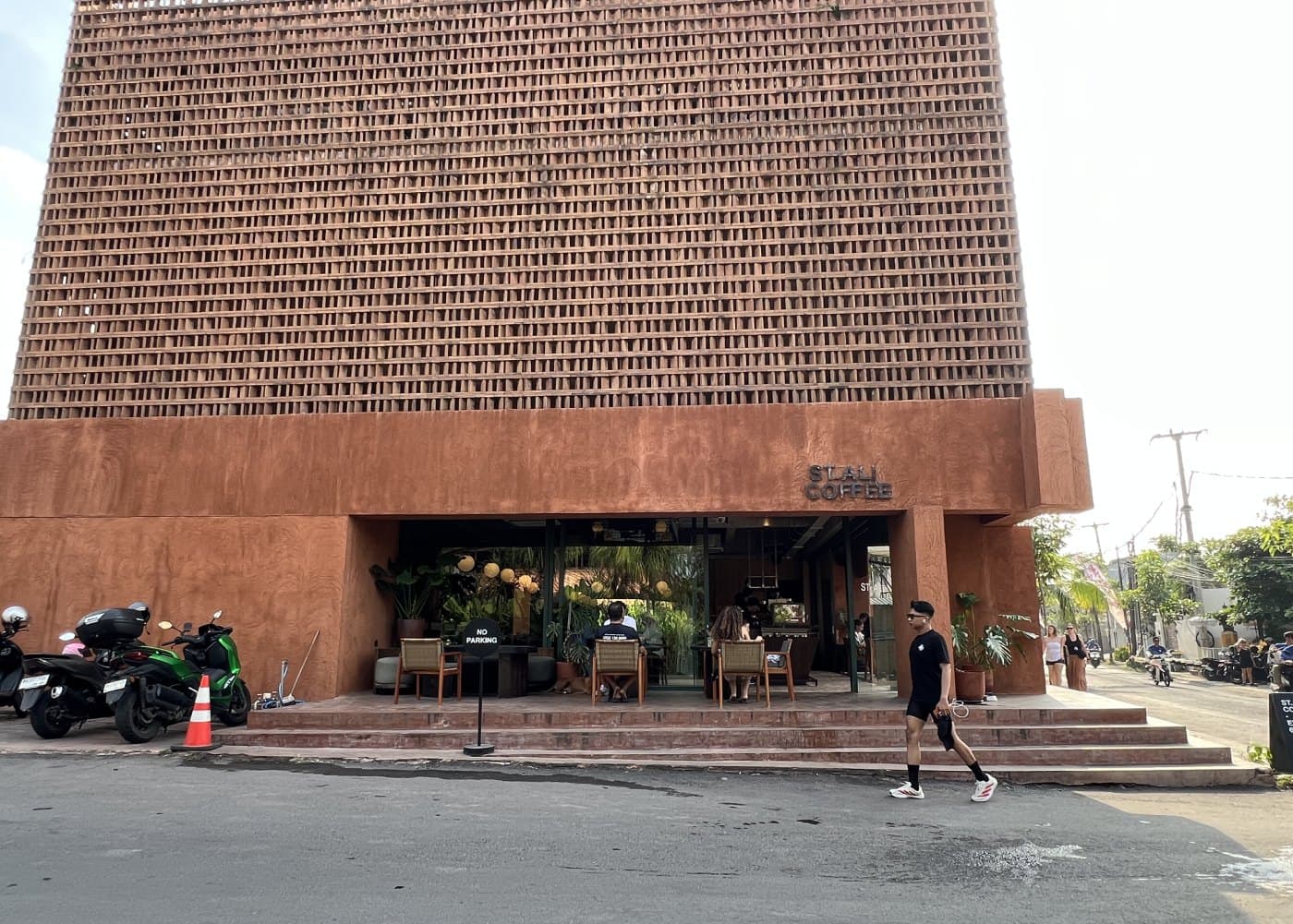Contemporary facade of a café in Pererenan, Bali