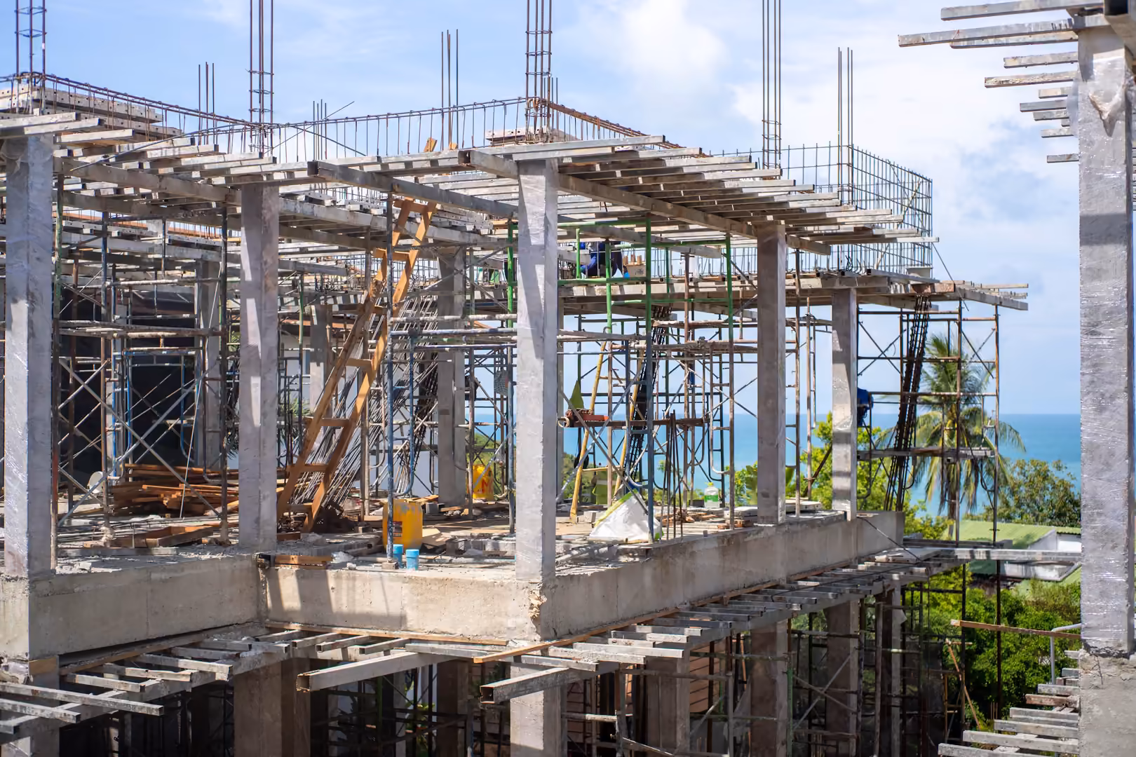 Concrete construction site facing the sea